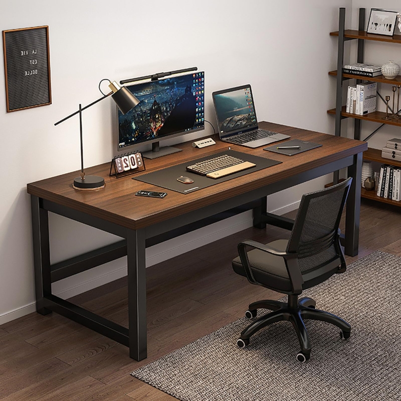 Writing Desk Industrial Wood and Metal with Open K-Frame Support