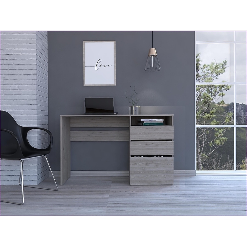 Writing Desk Integrated Cubby Shelf Handleless Drawers Contemporary Style