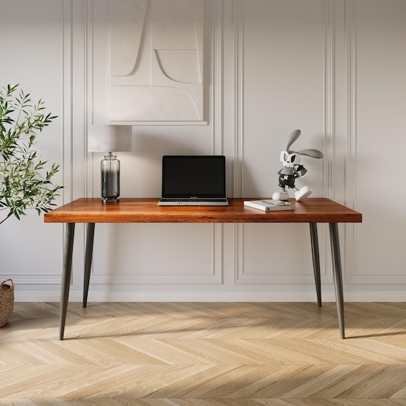Writing Desk Integrated Riser Tapered Legs Mid Century Modern Office