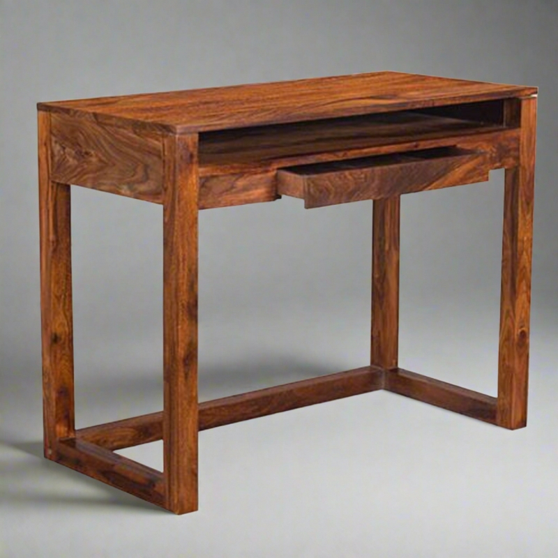 Writing Desk Keyboard Tray Lower Shelf Solid Wood Honey Brown Grain