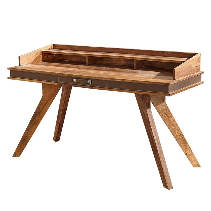 Writing Desk Leather-Like Inlay Slender Silhouette Tapered Legs