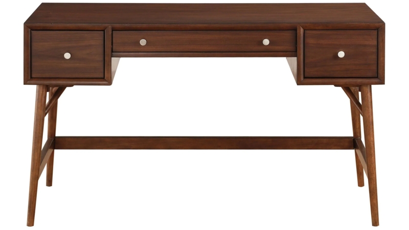 Writing Desk Light Blonde Finish Three Drawer Storage Scandinavian
