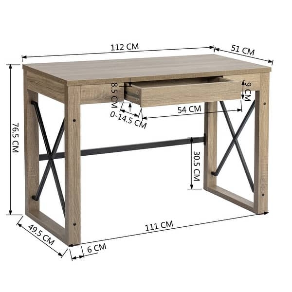 Writing Desk Light Brown Black Metal X Shaped Frame Industrial