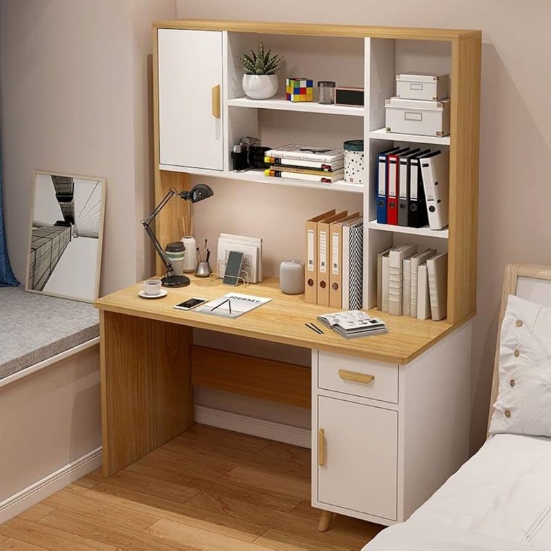 Writing Desk Light Brown Natural Finish Angled Legs Cutout Handles
