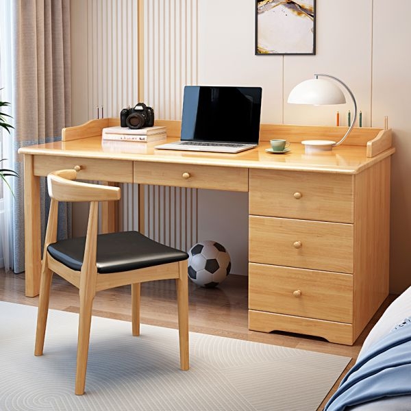 Writing Desk Light Brown Seamless Apron Single Drawer Tapered Legs
