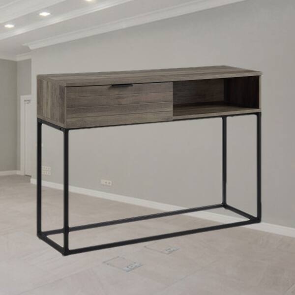 Writing Desk Light Oak Asymmetrical Pedestal Open Storage Minimalist