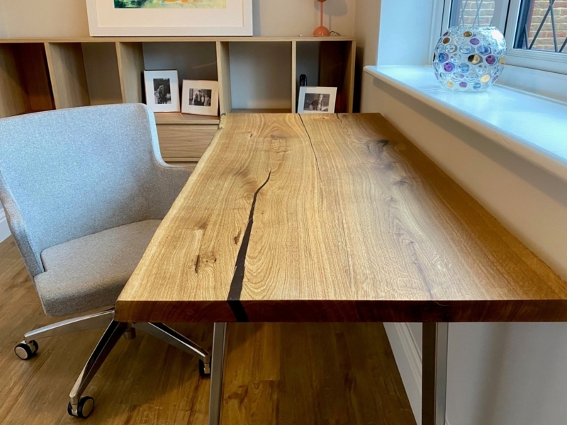 Writing Desk Live Edge Slab Top U-Shaped Legs Organic Industrial Office