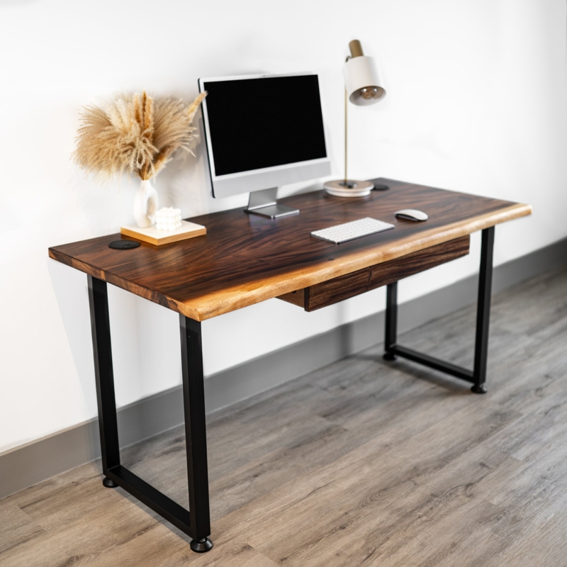 Writing Desk Live Edge Wood Top with Single Drawer