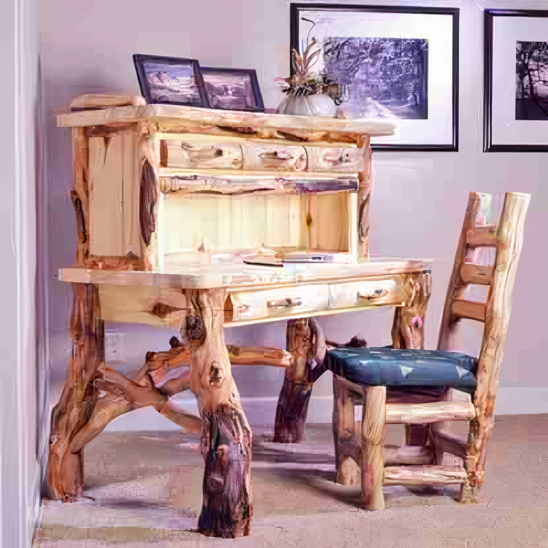 Writing Desk Log Legs Live Edge Top Aspen Wood Natural Texture