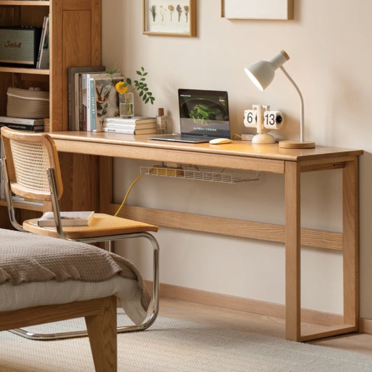 Writing Desk Long Narrow Form Natural Wood Japandi Minimalist Style