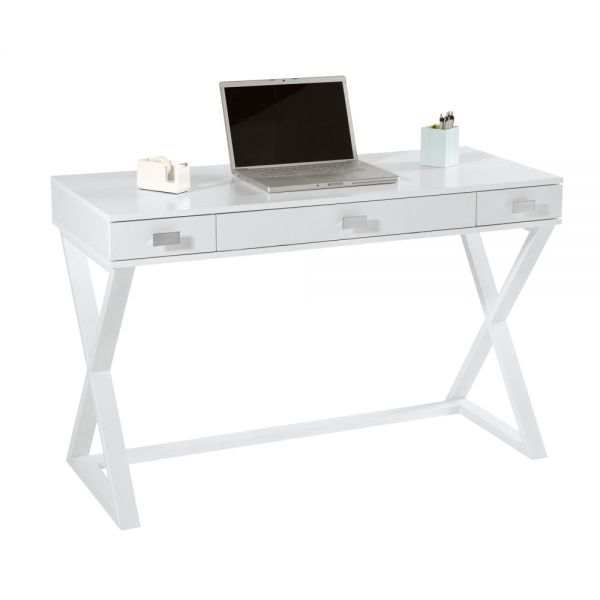 Writing Desk Matte Finish Flared Legs Two Handleless Drawers Minimalist