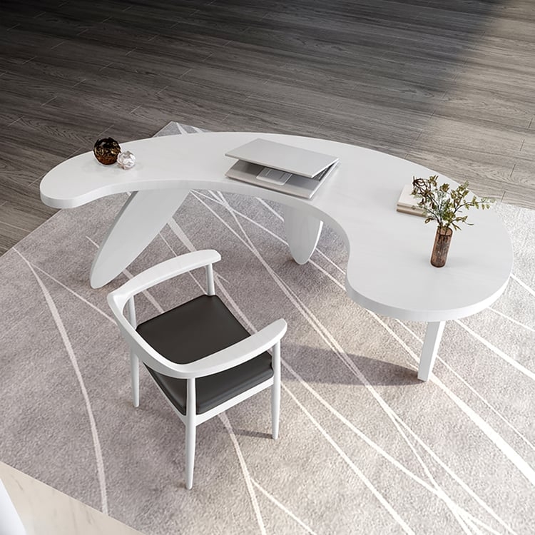 Writing Desk Matte Finish Oval Pillar Legs Asymmetrical Top