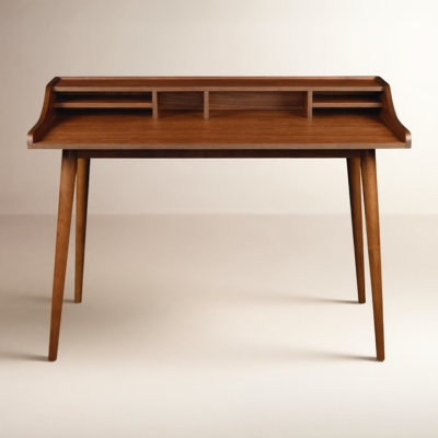 Writing Desk Mid-Century Modern Splayed Legs Cutout Handles Wood Finish