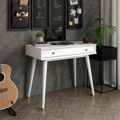 Writing Desk Mid-Century Modern, Tapered Legs, Two-Drawer Design