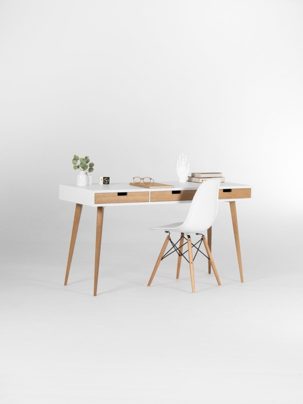 Writing Desk Mid Century Modern White Frame Wood Drawers