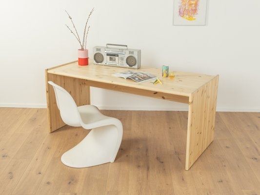 Writing Desk Minimalist Postmodern Tan Wood with Tiered Desktop and Rounded Corners
