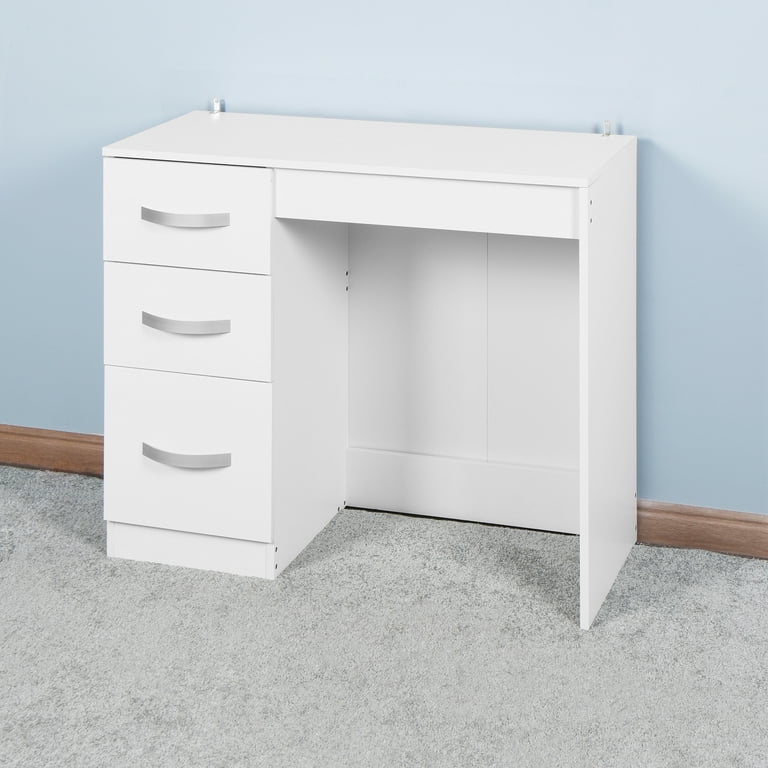 Writing Desk Minimalist Scandinavian Style Three Drawers Round Pulls