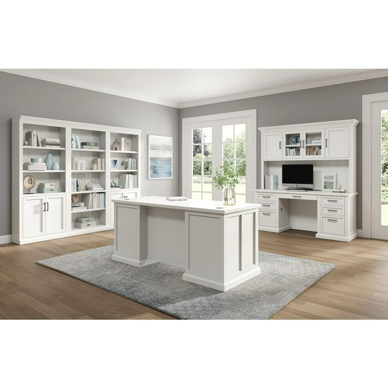 Writing Desk Minimalist Silhouette White Finish Rear Stretcher