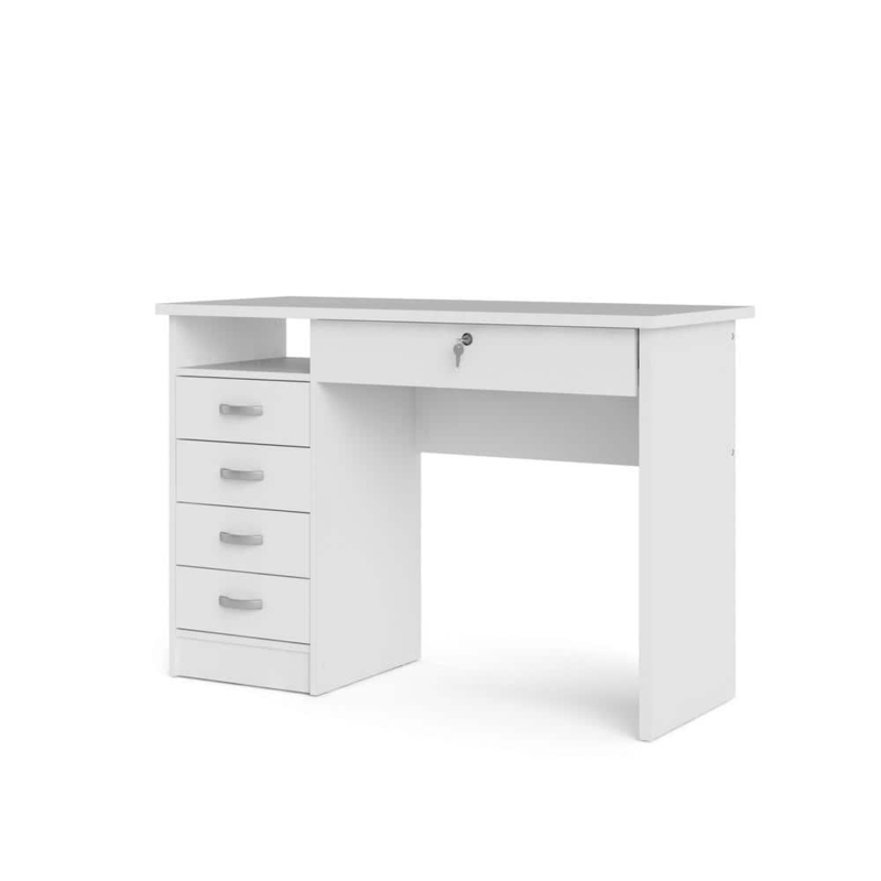 Writing Desk Minimalist Style with Five Drawers and Metal Sled Legs