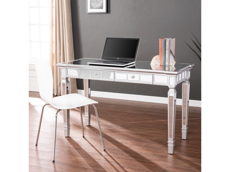 Writing Desk Mirrored Contemporary Tapered Legs Faceted Knobs