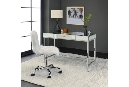 Writing Desk Mirrored Panels Crystal Knob X Frame Legs Silver Finish