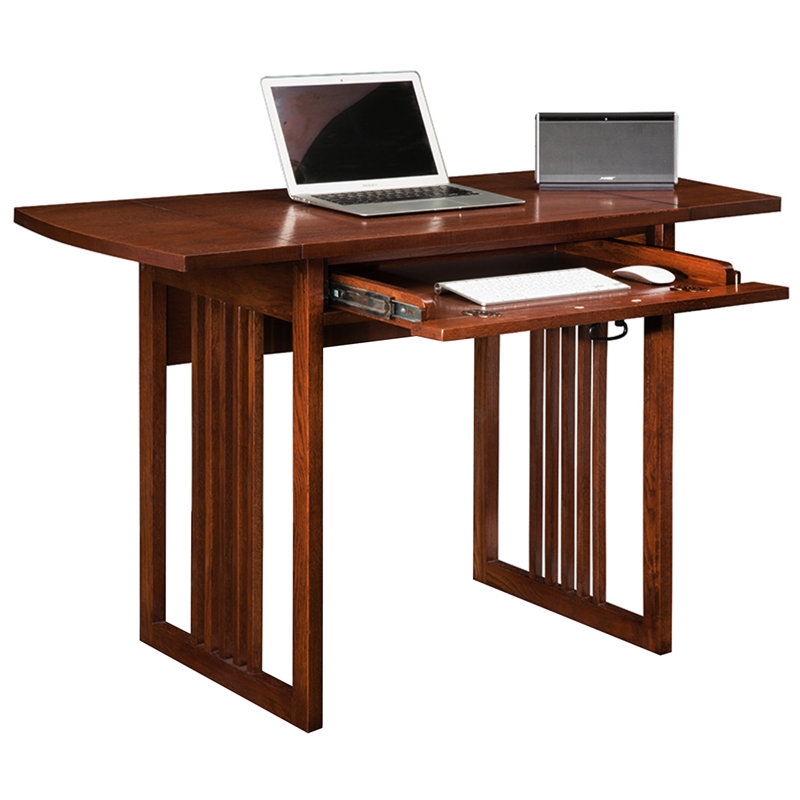 Writing Desk Mission Style Drop-Leaf Integrated Hutch Slatted Sides