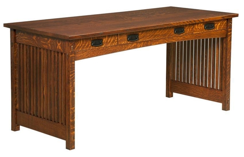 Writing Desk Mission Style Medium Brown Slatted Sides Pedestal Base
