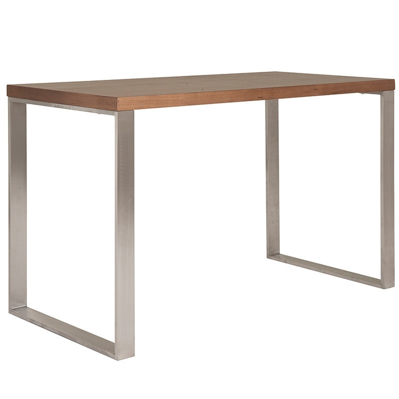 Writing Desk Modern Walnut Finish with Stainless Steel U-Shaped Legs