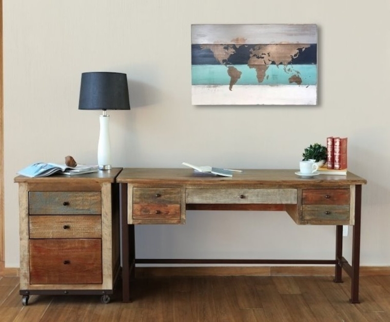 Writing Desk Multi Toned Wood Plank Top X Frame Industrial Style
