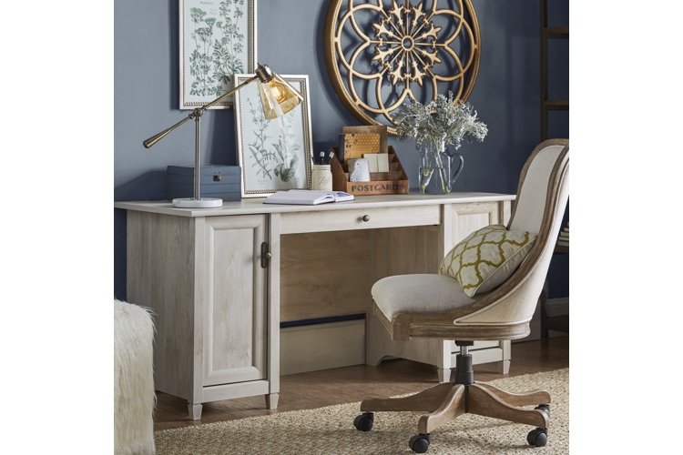 Writing Desk Natural Finish X-Frame Base Three Drawers Transitional