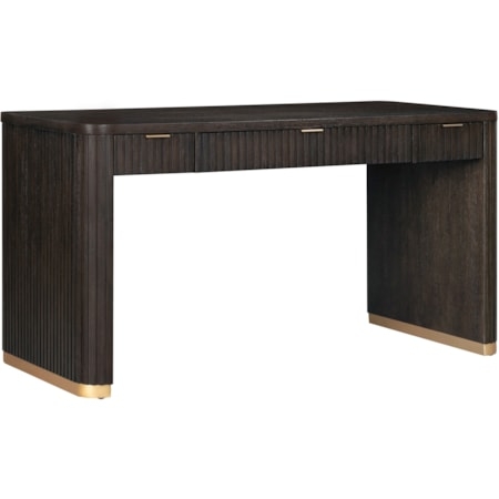 Writing Desk Natural Oak Finish Three Drawer Storage Trestle Base