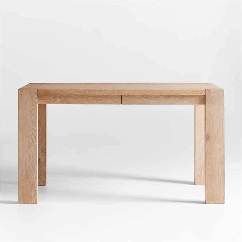 Writing Desk Natural Wood Grain Tapered Leg Silhouette Dual Drawers