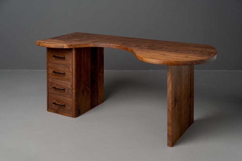 Writing Desk Natural Wood Kidney Shaped Design with Four Drawers