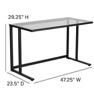 Writing Desk Pedestal X-Frame Base Rounded Glass Corners Architectural