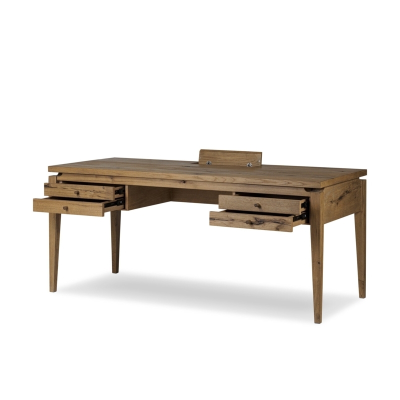 Writing Desk Pill Shaped Top Light Oak Tone Cylindrical Legs Minimalist
