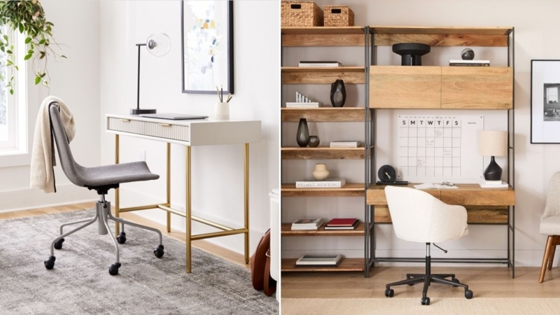 Writing Desk placed against Vertical Slat Wall Paneling