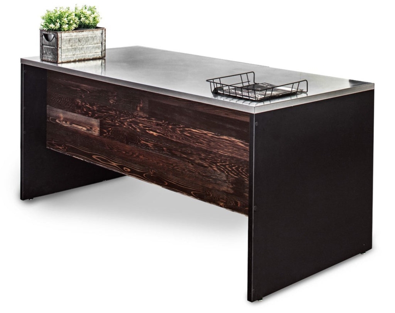 Writing Desk Polished Stainless Steel Reclaimed Wood Modesty