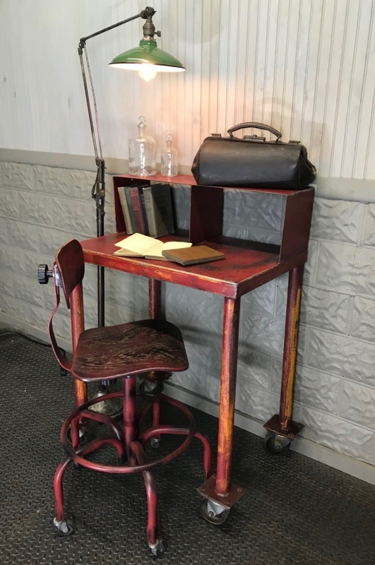 Writing Desk Raw Steel Frame Large Industrial Casters Vintage Wood Top