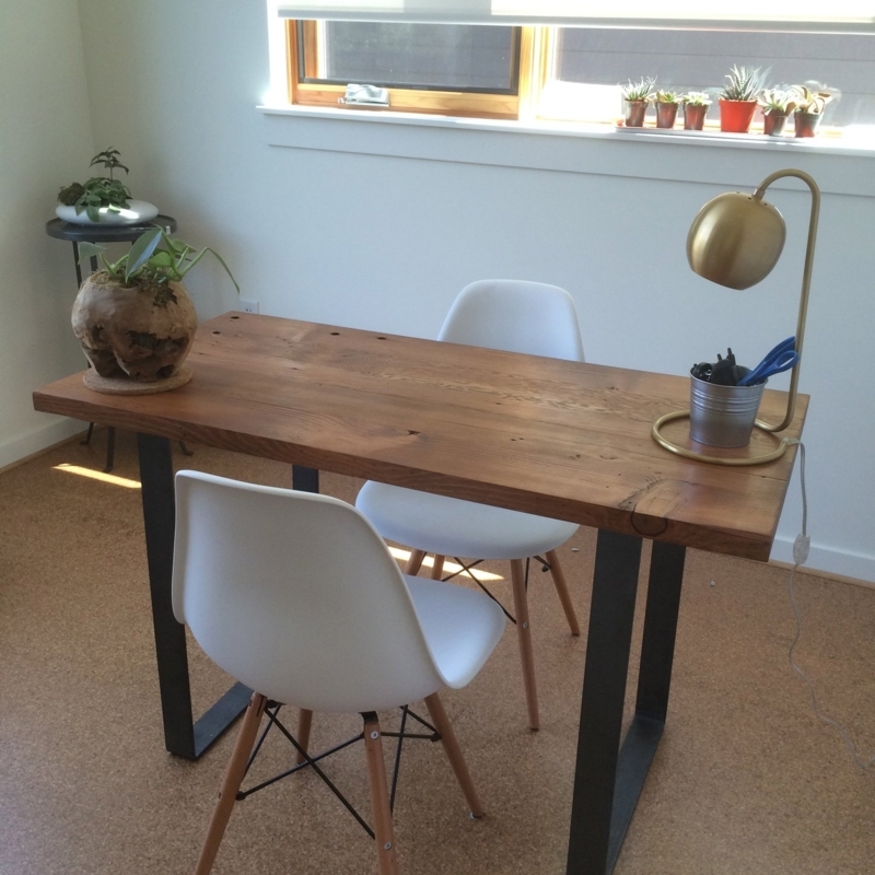 Writing Desk Reclaimed Fir Thick Plank Top Solid Panel Legs Rustic