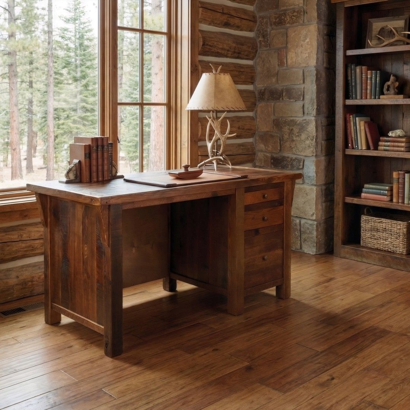 Writing Desk Reclaimed Wood Heavy Timber Three Drawers Lodge