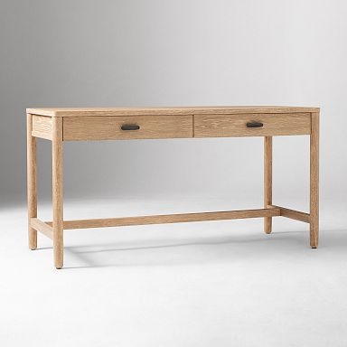Writing Desk Rounded Corners Dual Drawers Tapered Legs Mid Century