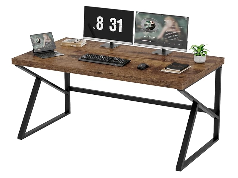 Writing Desk Rustic Brown K-Shaped Legs Industrial Metal Frame