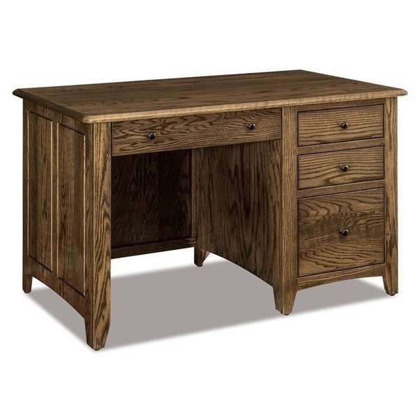 Writing Desk Rustic Brown Wood with Log Style Legs and Four Drawers