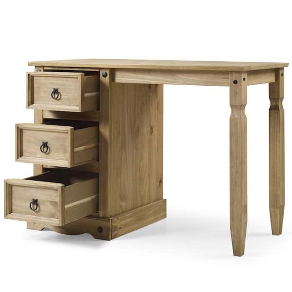 Writing Desk Rustic Cottage Corona Brown with Exposed Knots and Three Drawers