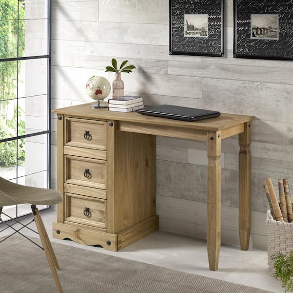 Writing Desk Rustic Cottage Warm Brown with Decorative Studs and Ring Pulls