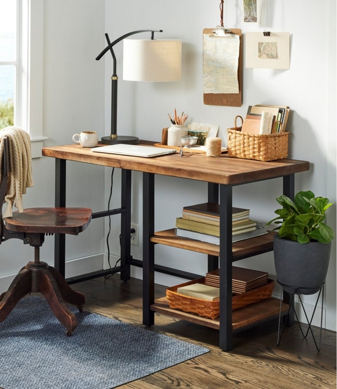 Writing Desk Rustic Farmhouse with Rough Pine Grain and Chunky Square Legs