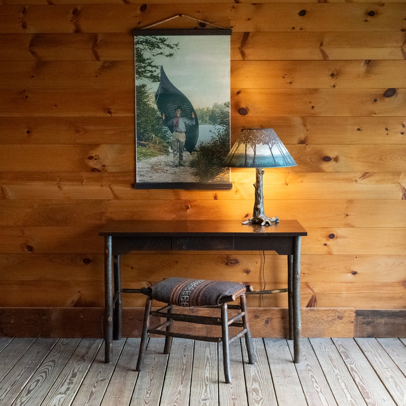 Writing Desk Rustic Lodge Dark Brown with Log Legs and Branch Frame