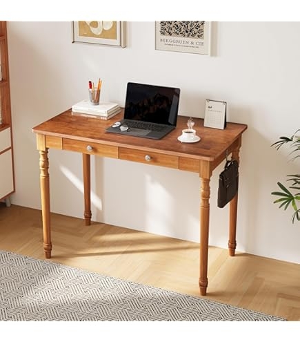 Writing Desk Satin Finish Natural Wood Rounded Edges Two Drawers
