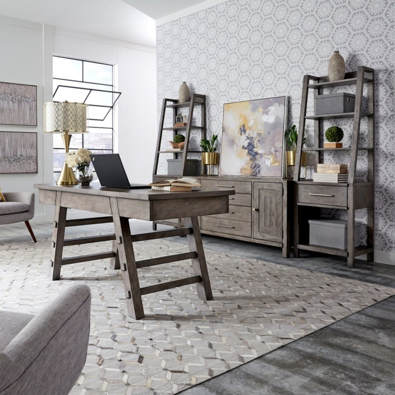 Writing Desk Sawhorse Legs Charcoal Finish Modern Farmhouse