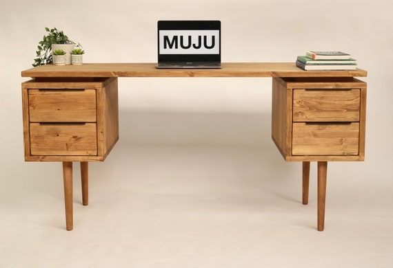 Writing Desk Scandi Style with Reclaimed Wood Look and Tapered Legs